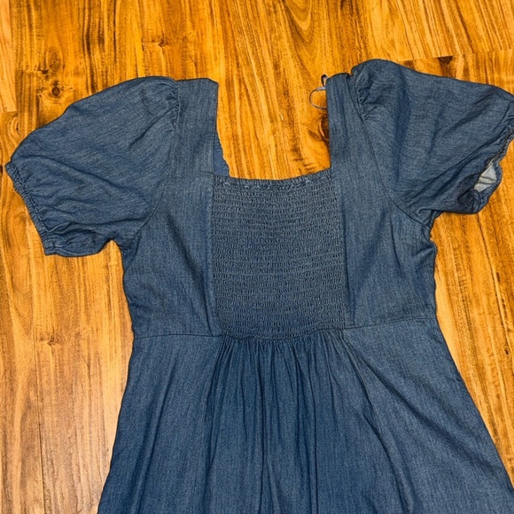 Old Navy women’s large 12 14 dress midi Blue denim Jean chambray pockets long - Picture 6 of 10